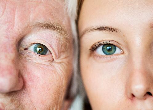 oog Afbeelding van oude man en jonge vrouw na behandeling voor ogen laseren